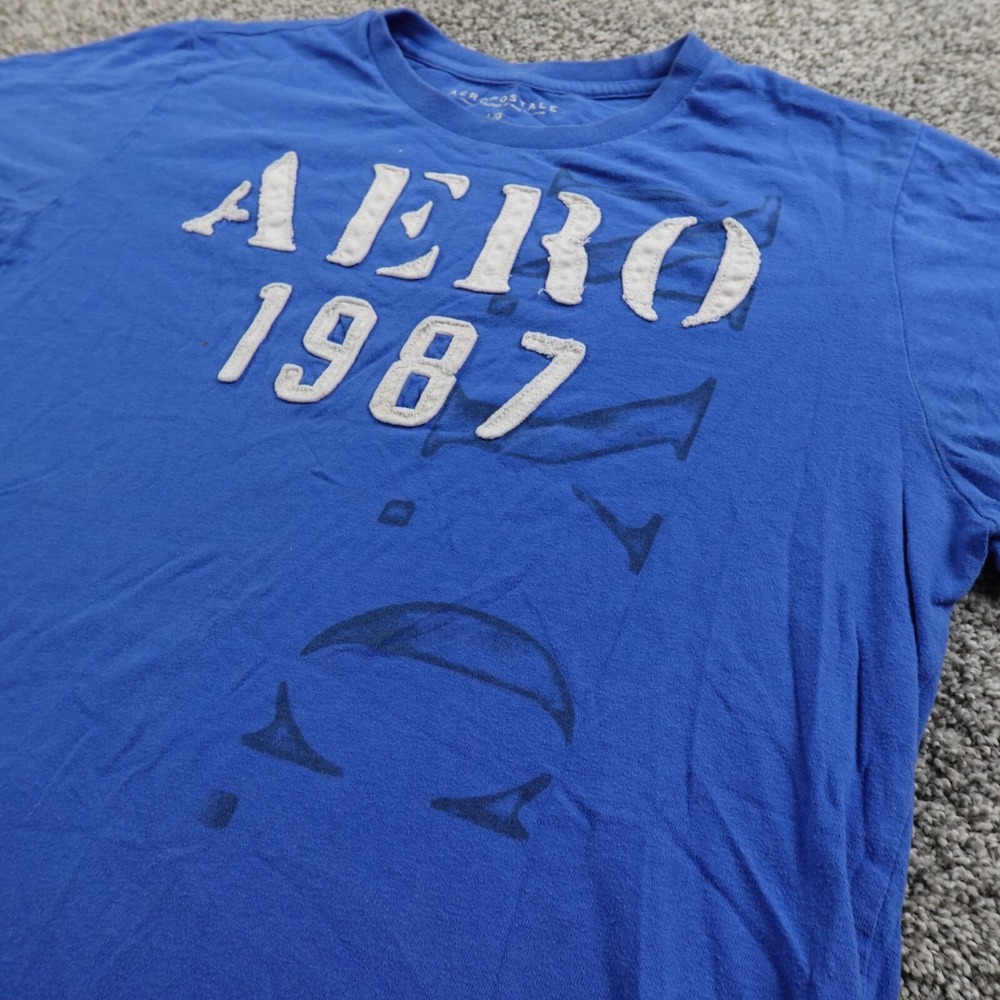 Aeropostale Shirt Mens L Blue Applique Aero NYC Spell Out Logo Casual Preppy Y2K
